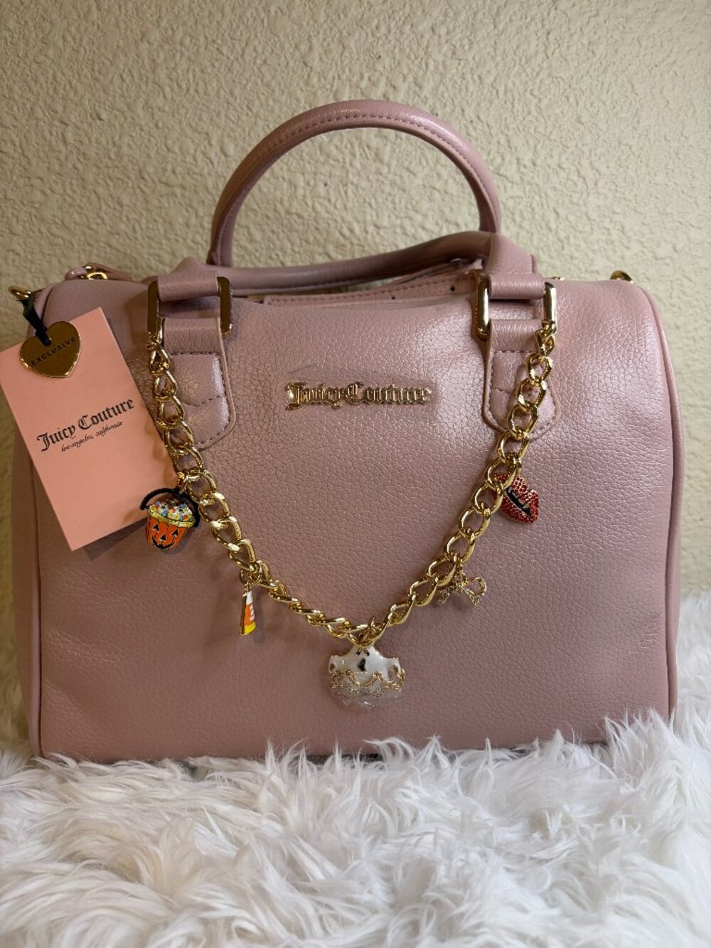 Juicy Couture Halloween Boo Crew Satchel Dusty Blush Charm Bag NWT